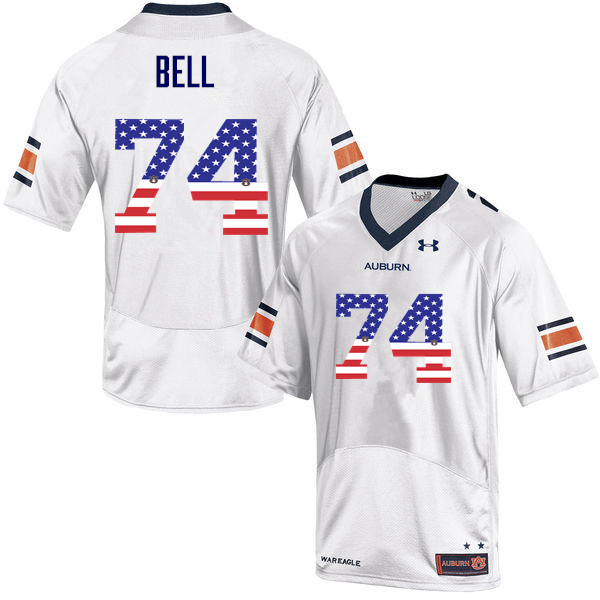 Auburn Tigers Men's Wilson Bell #74 White Under Armour Stitched College USA Flag Fashion NCAA Authentic Football Jersey GIN0374LO